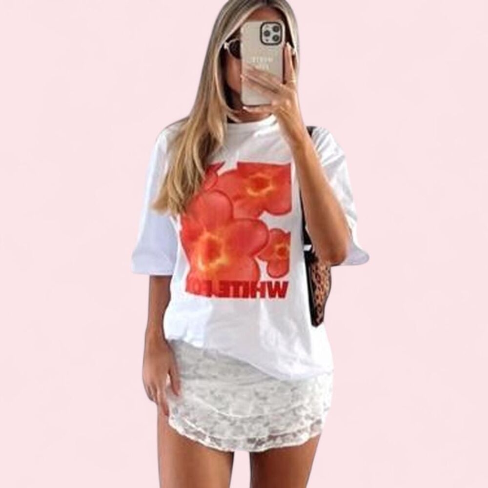 White-fox-boutique Women's White and Red T-shirt